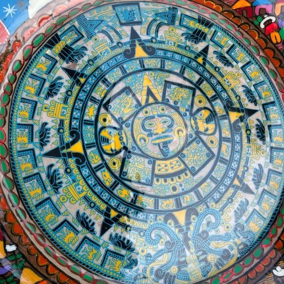 Mexican Folk Art Plate Terracotta Pottery Wall Hanging Hand Painted 16” - Picture 12 of 16